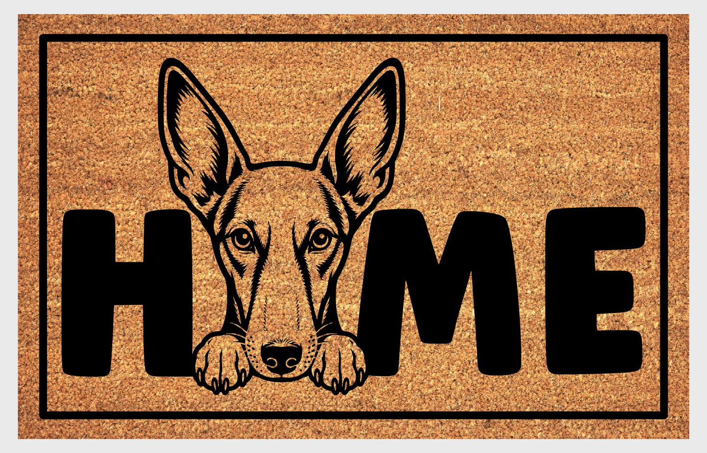 Podenco coir doormat #4 — close-up of Podenco HOME design on natural coconut coir, non-slip backing