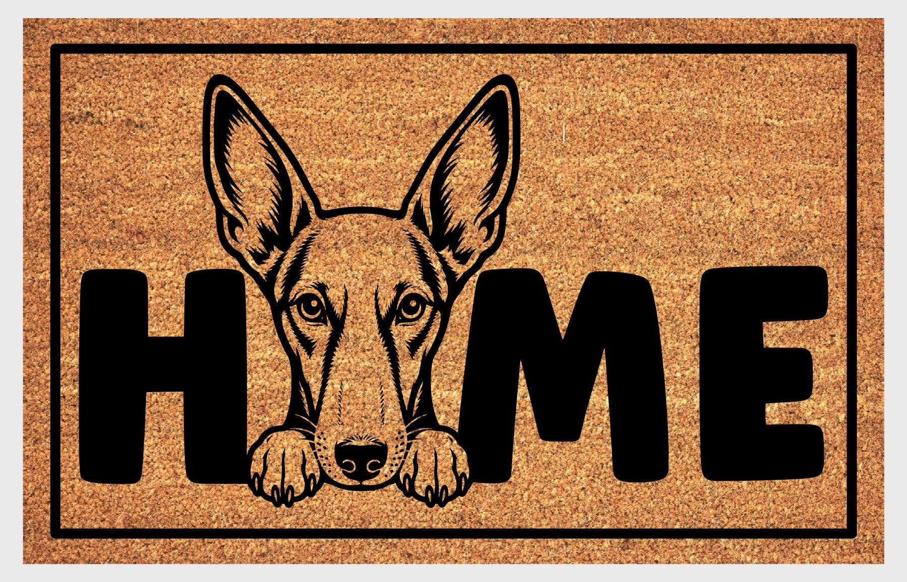 Podenco coir doormat #4 — close-up of Podenco HOME design on natural coconut coir, non-slip backing