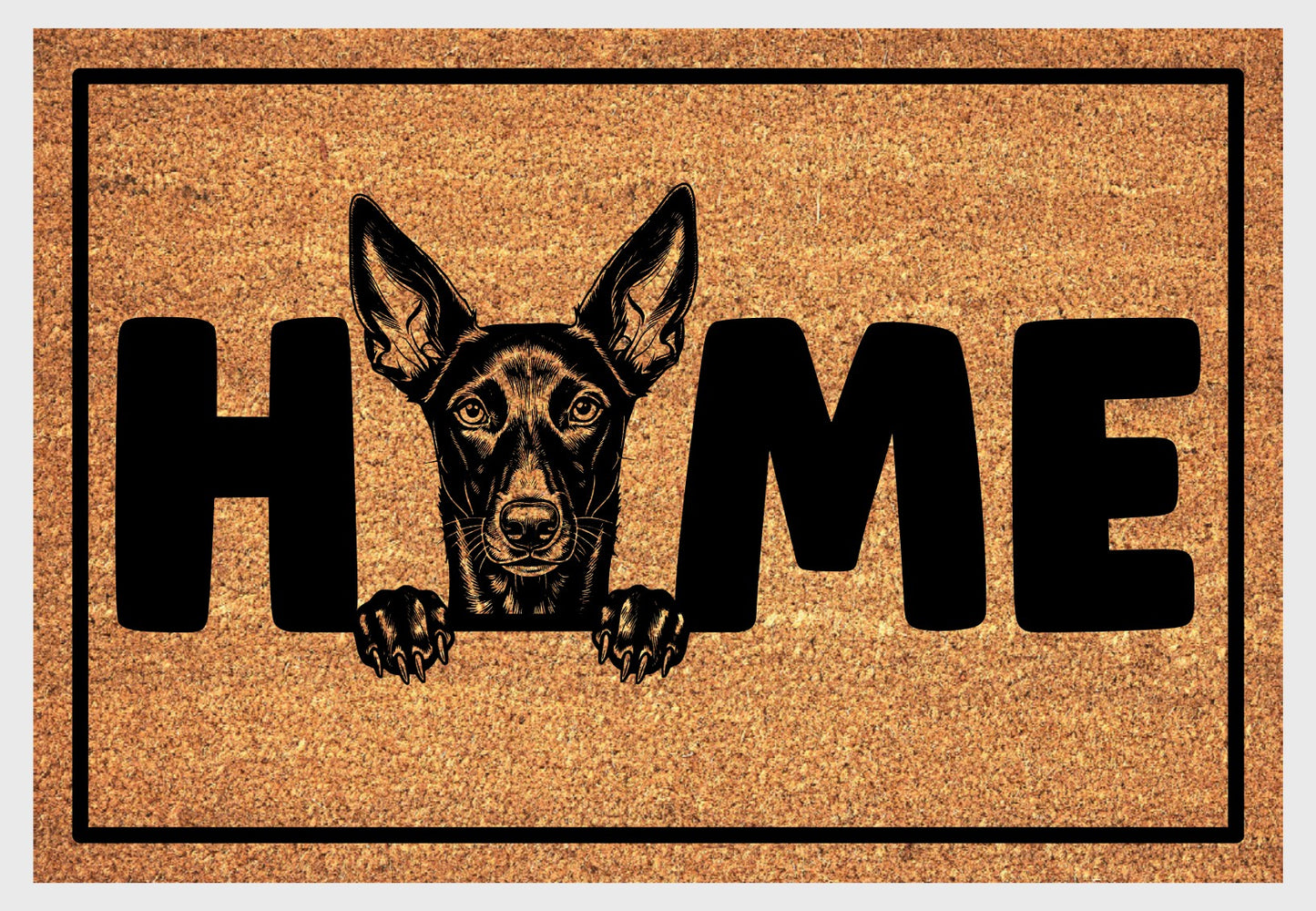 Podenco coir doormat #6 — close-up of Podenco HOME design on natural coconut coir, non-slip backing