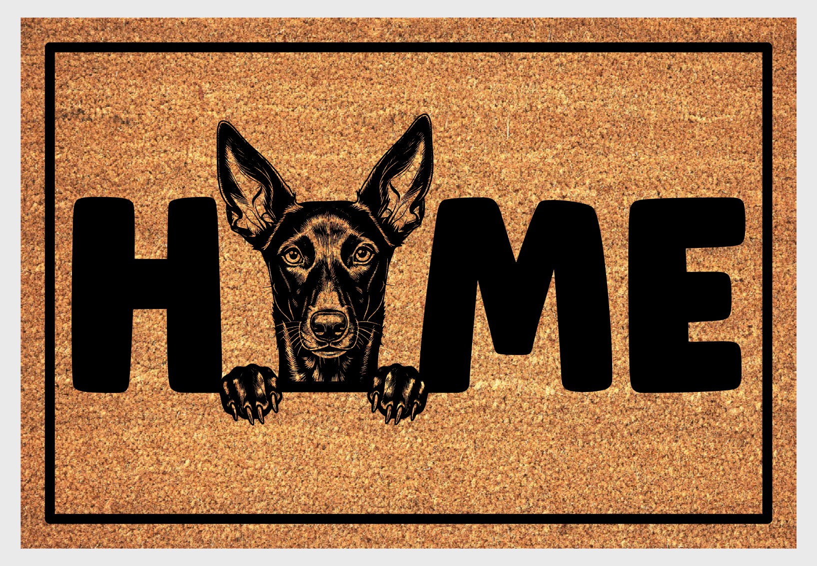 Podenco coir doormat #6 — close-up of Podenco HOME design on natural coconut coir, non-slip backing