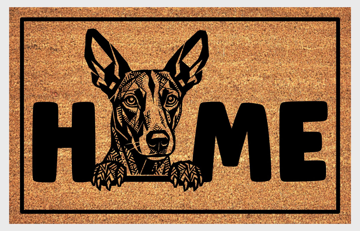 Close-up of Podenco design on coir doormat #8 — Mediterranean Hound welcome mat by Pupular Mats 